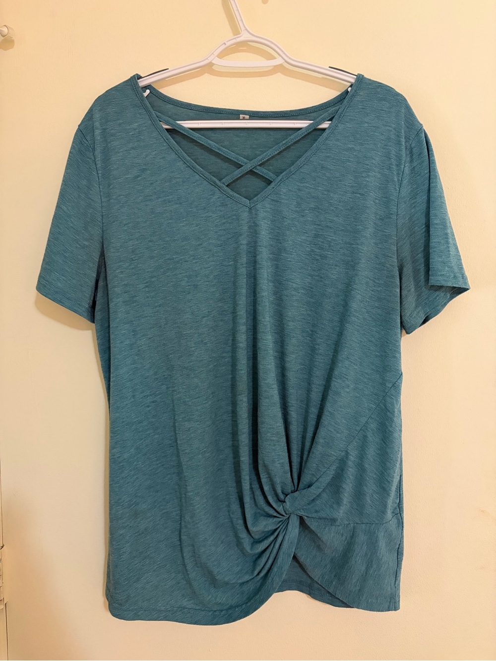 Women’s Teal Short-Sleeve Knot Front Top with V-Neck